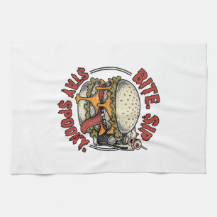 Spooky Burger Shirt Vintage Engraving Halloween Gr Tea Towel