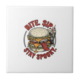 Spooky Burger Shirt Vintage Engraving Halloween Gr Tile