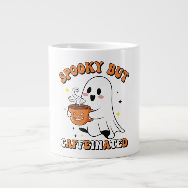 Spooky But Caffeinated Cute Ghost Design Mug (Front)