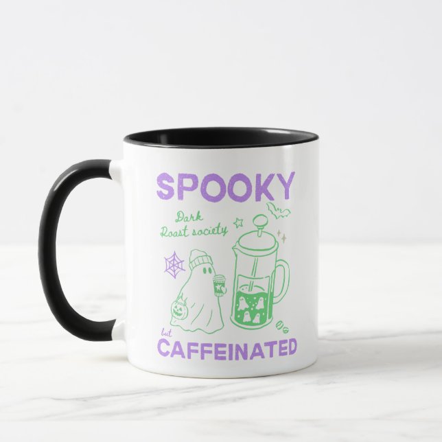Spooky But Caffeinated Green Violet Halloween  Mug (Left)