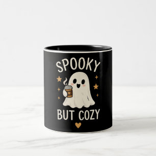 Spooky But Cosy Cute Ghost Halloween Autumn Design Two-Tone Coffee Mug