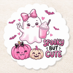 Spooky But Cute Pink Ghost Halloween coaster