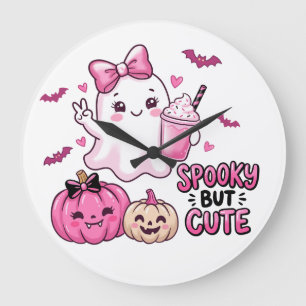 Spooky But Cute Pink Ghost Halloween Wall Clock