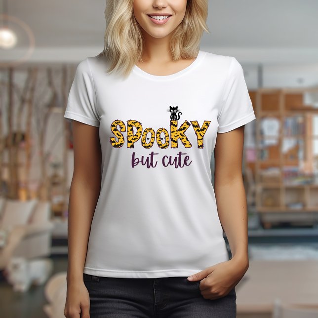 Spooky but cute t-shirt  (Spooky but cute doodle letters t-shirt design with autumn patterns)