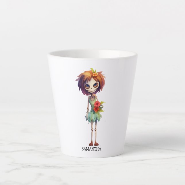 Spooky But Cute Zombie Kid – Adorable Macabre Latte Mug (Front)