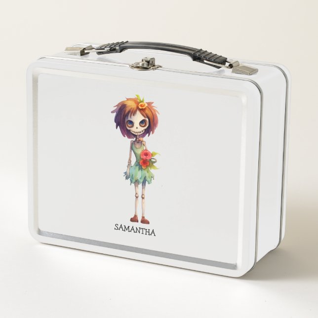 Spooky But Cute Zombie Kid – Adorable Macabre Metal Lunch Box (Front)