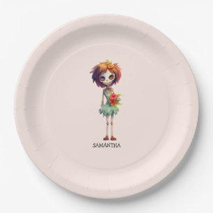 Spooky But Cute Zombie Kid – Adorable Macabre Paper Plate