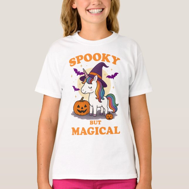 Spooky but Magical Unicorn T-Shirt – Cute Hallowee (Front)