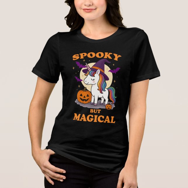 Spooky but Magical Unicorn T-Shirt – Cute Hallowee Tri-Blend Shirt (Front)
