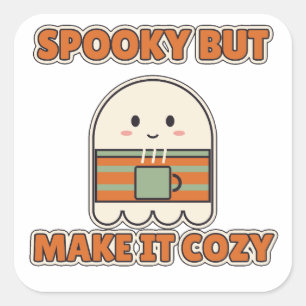 Spooky But Make It Cosy Cute Ghost Halloween Square Sticker