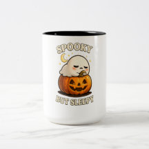 Spooky But Sleepy Cute Ghost Pumpkin Halloween Art