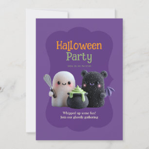 Spooky But Sweet Cute Ghost & Bear Invitation
