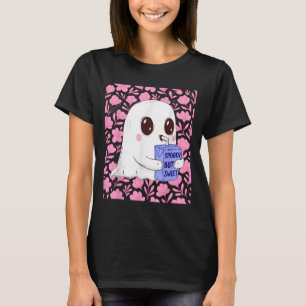 Spooky But Sweet Cute Ghost With Floral Halloween T-Shirt