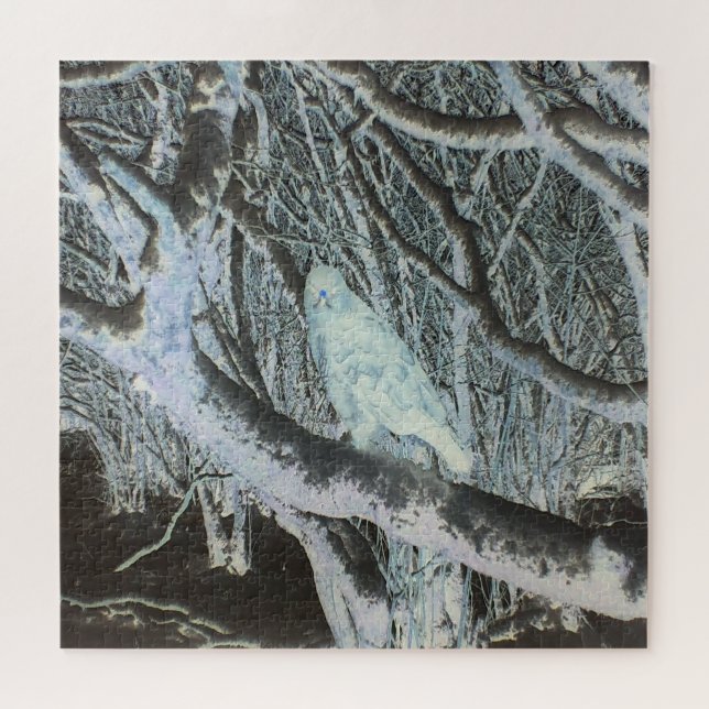 Spooky Buzzard on Branch Woodland Wildlife Scene Jigsaw Puzzle (Horizontal)