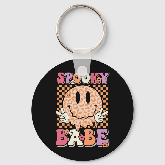 Spooky Bybe Groovy Halloween Leopard Smile Face Ch Key Ring (Front)