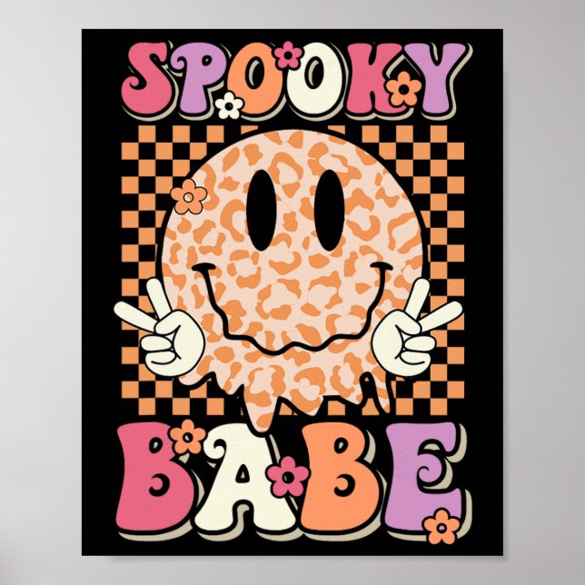 Spooky Bybe Groovy Halloween Leopard Smile Face Ch Poster (Front)
