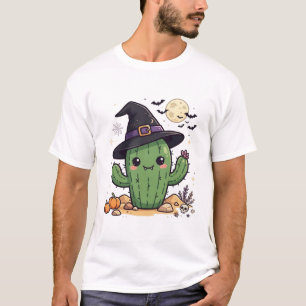 Spooky Cactus Witch Hat Desert Halloween Art T-Shirt