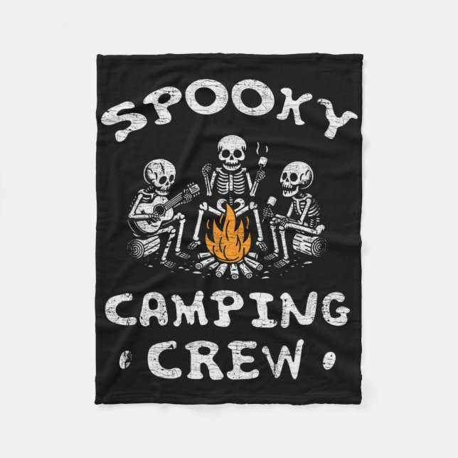 Spooky Camping Crew Halloween Camping Skeleton Cam Fleece Blanket (Front)