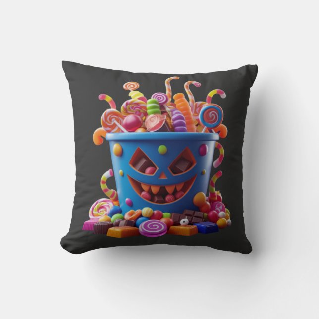 Spooky Candy Bucket – Halloween Treats Cushion (Front)