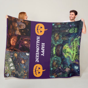Spooky Cartoon Collage Fleece Blanket