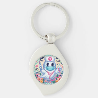 Spooky Cartoon Ghost Nurse: Halloween Art  Key Ring