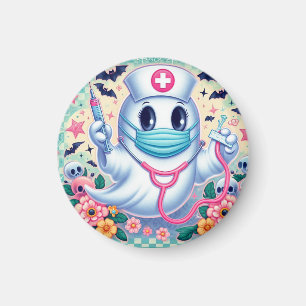 Spooky Cartoon Ghost Nurse: Halloween Art Magnet