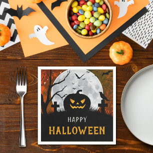 Spooky Carved Pumpkin Graveyard Halloween Party Napkin