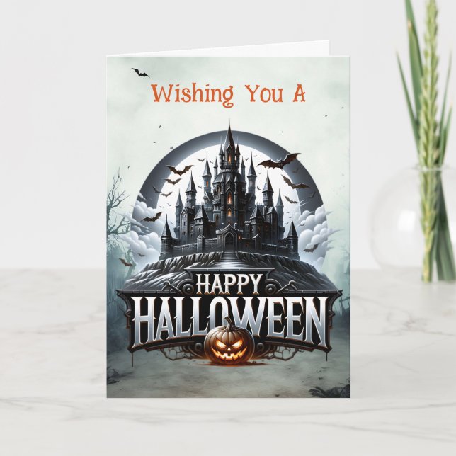 Spooky Castle Halloween Holiday Card (Front)
