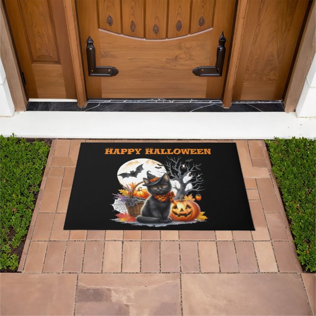 Spooky Cat and Pumpkins Halloween Door Mat (Outdoor)
