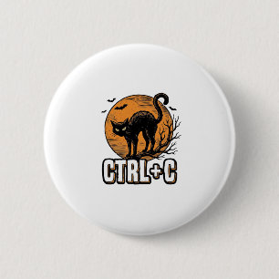 Spooky Cat CTRL C Vintage Halloween Vector Design_ 6 Cm Round Badge