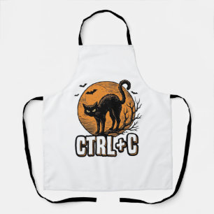 Spooky Cat CTRL C Vintage Halloween Vector Design_ Apron