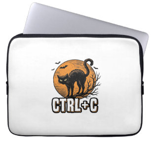 Spooky Cat CTRL C Vintage Halloween Vector Design_ Laptop Sleeve