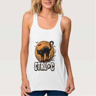 Spooky Cat CTRL C Vintage Halloween Vector Design_ Singlet