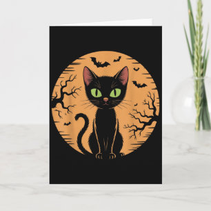 Spooky Cat Halloween Cat Costume Retro Moon Cat Card