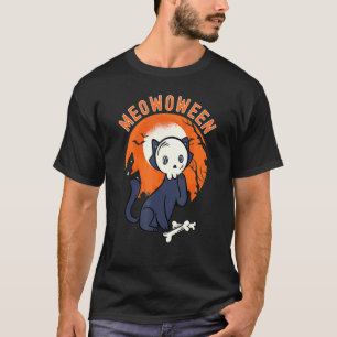 Spooky Cat Halloween Meowoween Cat Dressed As Skul T-Shirt