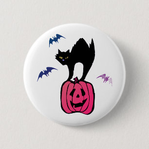 Spooky Cat Halloween Pumpkin Pop Art 6 Cm Round Badge