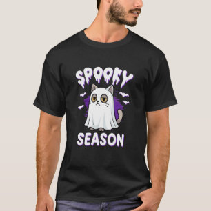 Spooky Cat in Ghost Sheet Funny Halloween T-Shirt