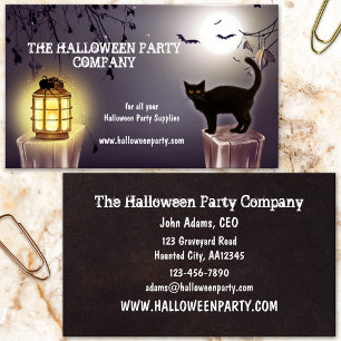 Spooky Cat 'n Bat Halloween Party Business Card