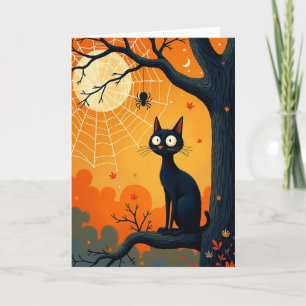 Spooky Cat On Branch Card