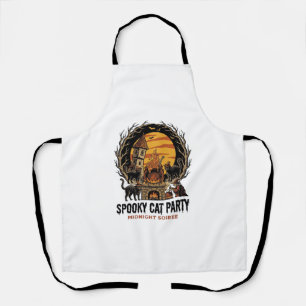 Spooky Cat Party Vintage Engraving Halloween Shirt Apron