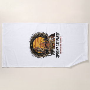 Spooky Cat Party Vintage Engraving Halloween Shirt Beach Towel