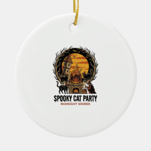 Spooky Cat Party Vintage Engraving Halloween Shirt Ceramic Tree Decoration