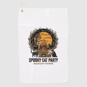 Spooky Cat Party Vintage Engraving Halloween Shirt Golf Towel