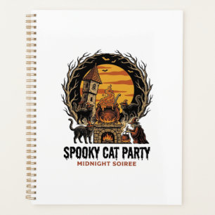 Spooky Cat Party Vintage Engraving Halloween Shirt Planner