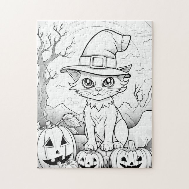 Spooky Cat & Pumpkins | Halloween Jigsaw Puzzle (Vertical)