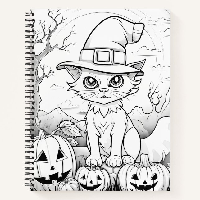 Spooky Cat & Pumpkins | Halloween Notebook (Front)