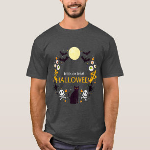 Spooky Cat Skull Halloween Night T-Shirt