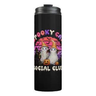 Spooky Cat Social Club Boo Ghost Black Cats Hallow Thermal Tumbler