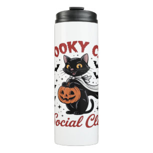Spooky Cat Social Club PNG - Cute Halloween Classi Thermal Tumbler