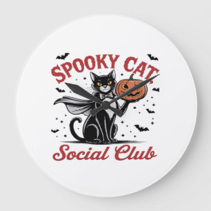 Spooky Cat Social Club PNG - Vintage Style Classic Large Clock